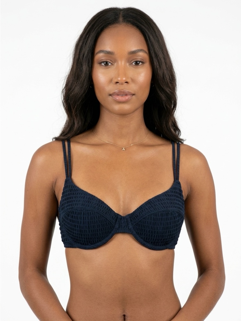 Triangl Bikini Top Smocked Underwire Balconette Nylon Black Medium